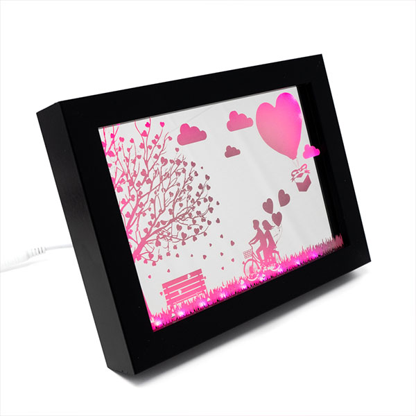 Bilderrahmen Spiegel RGB LED Motiv Valentinstag Herzblätter Romantik