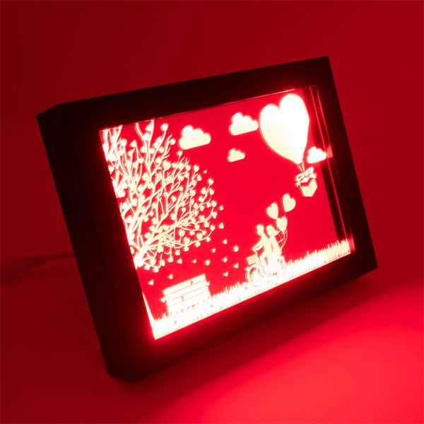 Bilderrahmen Spiegel RGB LED Motiv Valentinstag Herzblätter Romantik