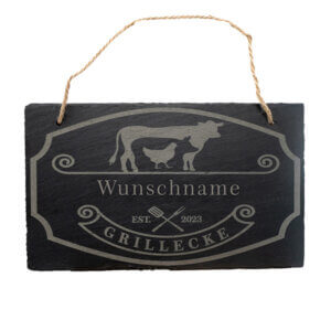 Schiefertafel mit Wunschgravur – Grillecke – personalisiert – Geschenk - Geschenkidee– Lasergravur – Grill - Namensschild